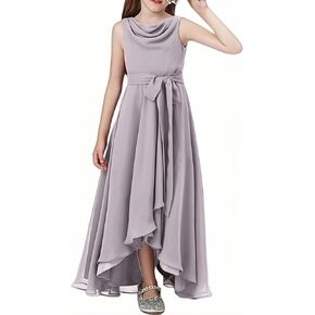 Junior Bridesmaid Dress for Teen Asymmetrical Sleeveless Detachable Belt Flower Girl Dress for Girls Formal Dress in Kuwait