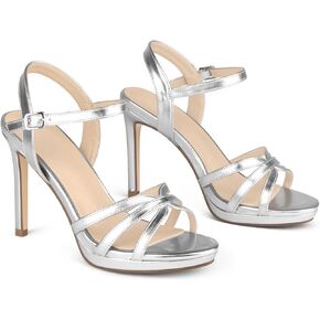 Women's Heeled Sandals Platform Stiletto Heels 3.74IN Strappy Sandals Round Toe Slingbacks Ankle Strap Dressy Shoes for Prom Party in Saudi Arabia