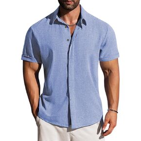 LETSEE Linen Shirts for Men Short Sleeve Blouse Button Down Dress Untuckit Shirts Beach Summer Wedding Hawaiian Outfit in Saudi Arabia
