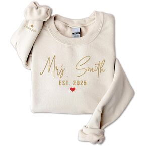 GODMERCH Custom Embroidered Mrs Sweatshirt - Personalized Future Mrs Hoodie, Bride Sweatshirts, Honeymoon Crewneck, Gift for Her Bride to Be Engagement Wedding Bachelorette Party Bridal Shower in Saudi Arabia
