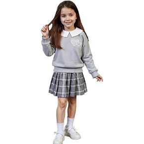 Girls Fall Plaid Skirt Outfit with Long Sleeve Top, Back to School Clothes for Toddler Girls 3-8Y in Saudi Arabia
