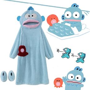 Long Sleeve Hooded Nightgown Ugly Fish One-Piece Pajamas Women Men Winter Jumpsuits Casual Sleepdress Night Robe Cartoon Cute in Kuwait