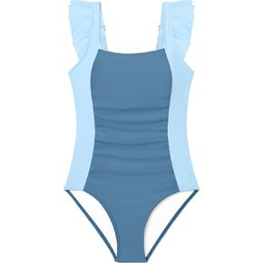 بدلة سباحة للبنات مكشكشة قطعة واحدة بدلة استحمام للبنات لون بولك مكشكش بأشرطة قابلة للتعديل لعمر 9-16 سنة in Kuwait