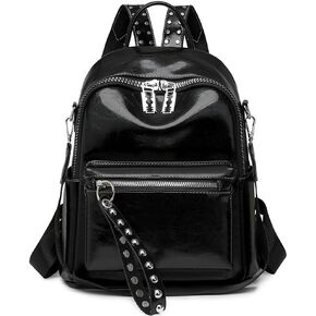 حقائب ظهر أنيقة للنساء من Downupdown حقيبة ظهر جلدية ناعمة لامعة مع مقبض علوي وسحاب ومحفظة حقائب كتف للسفر حقيبة يومية كاجوال مقاومة للماء - فضي in Kuwait