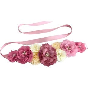 Maternity Flower Sash Belt Dusty Pink,Flower Sash for Babyshower,Dusty Pink Sash Belt for Women Dresses in Kuwait