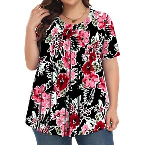 قمصان Tencede للسيدات بمقاسات كبيرة وقمصان قصيرة الأكمام ورقبة دائرية وبلوزات تونيك كاجوال فضفاضة in Kuwait