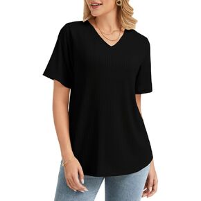 Women Summer Short Sleeve Tunic Tops Shirts V Neck Plus Size Outfits Loose Fit Dressy Casual Business Blouses in Saudi Arabia