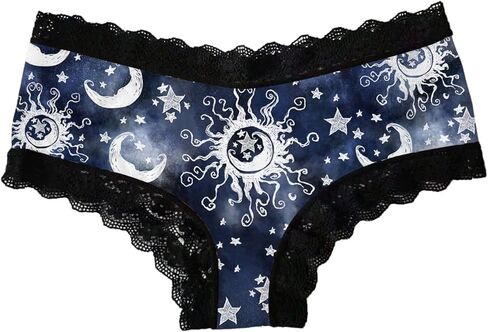 SHENHE Women's 3 Pack Gothic Underwear Lace Trim Star Sun Print Mid Rise Bikini Panties in Saudi Arabia