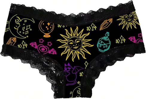 SHENHE Women's 3 Pack Gothic Underwear Lace Trim Star Sun Print Mid Rise Bikini Panties in Saudi Arabia
