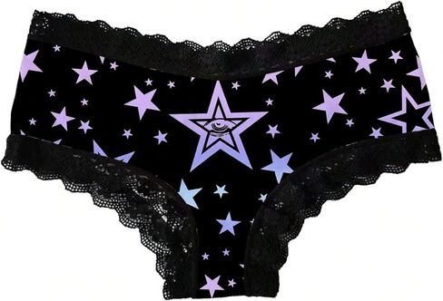 SHENHE Women's 3 Pack Gothic Underwear Lace Trim Star Sun Print Mid Rise Bikini Panties in Saudi Arabia