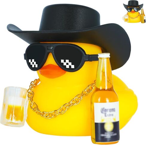 بطة مطاطية صغيرة مع مجموعة قبعة رعاة البقر (تتضمن قبعة صغيرة، نظارات فسيفساء، قلادة ذهبية، كوب بيرة، وزجاجة بيرة)، مع شريط لتزيين السيارة، وزخارف بط السيارة (بطة صفراء) in Kuwait
