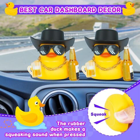 بطة مطاطية صغيرة مع مجموعة قبعة رعاة البقر (تتضمن قبعة صغيرة، نظارات فسيفساء، قلادة ذهبية، كوب بيرة، وزجاجة بيرة)، مع شريط لتزيين السيارة، وزخارف بط السيارة (بطة صفراء) in Kuwait