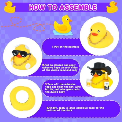 بطة مطاطية صغيرة مع مجموعة قبعة رعاة البقر (تتضمن قبعة صغيرة، نظارات فسيفساء، قلادة ذهبية، كوب بيرة، وزجاجة بيرة)، مع شريط لتزيين السيارة، وزخارف بط السيارة (بطة صفراء) in Kuwait