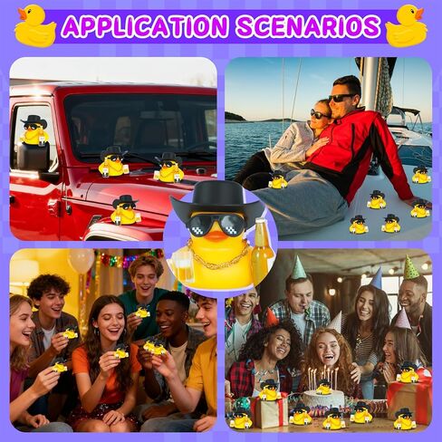 بطة مطاطية صغيرة مع مجموعة قبعة رعاة البقر (تتضمن قبعة صغيرة، نظارات فسيفساء، قلادة ذهبية، كوب بيرة، وزجاجة بيرة)، مع شريط لتزيين السيارة، وزخارف بط السيارة (بطة صفراء) in Kuwait