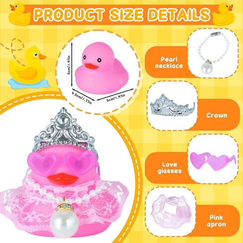Pink Rubber Duck with Crown, Heart Glasses, Skirt & Pearl Necklace - Squeaky Car Dashboard Decor for Jeep, Fun Duck Accessories, DIY for Car Lovers in Kuwait