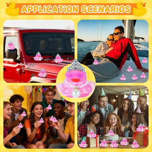 Pink Rubber Duck with Crown, Heart Glasses, Skirt & Pearl Necklace - Squeaky Car Dashboard Decor for Jeep, Fun Duck Accessories, DIY for Car Lovers in Kuwait