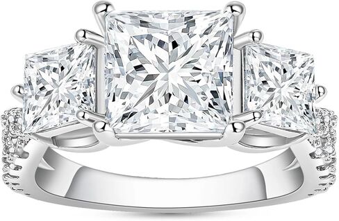 Moissanite Engagement Ring 3 Stone 5CT/4.1CT Color VVS1 Round/Princess Cut Anniversary Wedding Promise Ring for Women Size 5-9 in Saudi Arabia