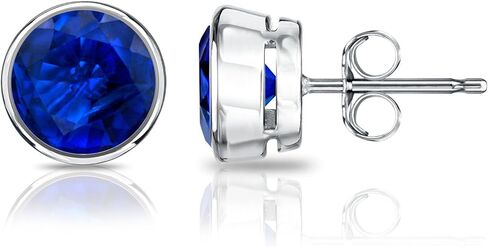 أقراط Diamond Wish من الذهب عيار 18 قيراطًا مستديرة من الياقوت الأزرق والأحجار الكريمة (1 1/2 قيراط TW) مجموعة إطار، دفع للخلف in Saudi Arabia