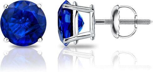 Diamond Wish 18k White Gold Round Blue Sapphire Gemstone Stud Earrings (1 carat TW) 4-Prong Basket, Screw-Back in Saudi Arabia