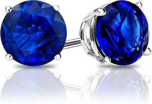 Diamond Wish 18k White Gold Round Blue Sapphire Gemstone Stud Earrings (1 carat TW) 4-Prong Basket, Screw-Back in Saudi Arabia
