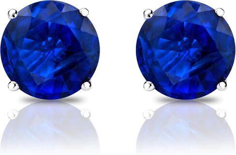 Diamond Wish 18k White Gold Round Blue Sapphire Gemstone Stud Earrings (1 carat TW) 4-Prong Basket, Screw-Back in Saudi Arabia