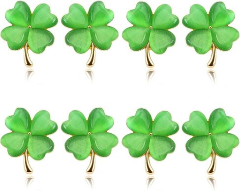 AUGSUN 4-Pair St Patrick's Day Shamrock Stud Earrings for Women, Green Clover Crystal Rhinestone Earrings, Lucky Charm Gift for Festive Celebrations in Saudi Arabia