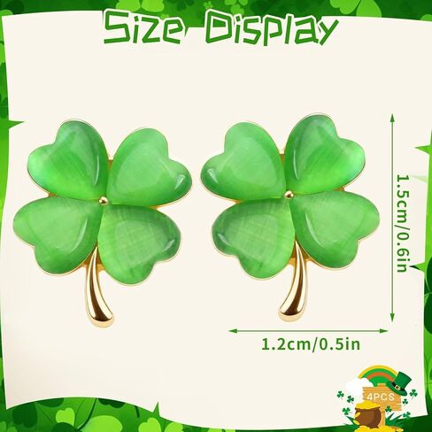 AUGSUN 4-Pair St Patrick's Day Shamrock Stud Earrings for Women, Green Clover Crystal Rhinestone Earrings, Lucky Charm Gift for Festive Celebrations in Saudi Arabia