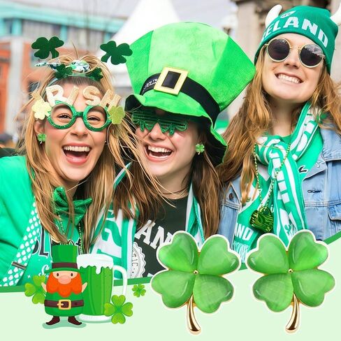 AUGSUN 4-Pair St Patrick's Day Shamrock Stud Earrings for Women, Green Clover Crystal Rhinestone Earrings, Lucky Charm Gift for Festive Celebrations in Saudi Arabia