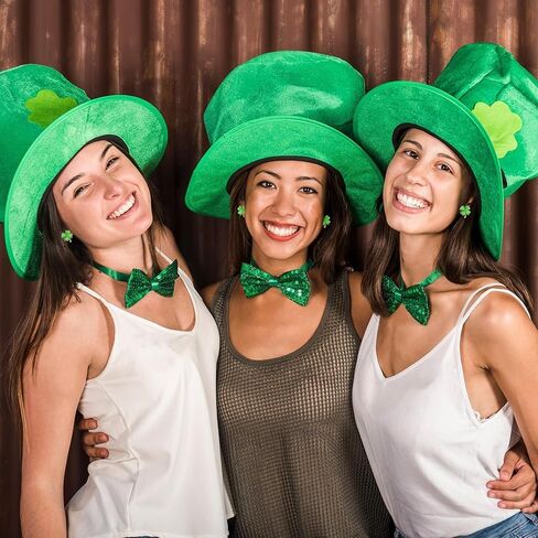 AUGSUN 4-Pair St Patrick's Day Shamrock Stud Earrings for Women, Green Clover Crystal Rhinestone Earrings, Lucky Charm Gift for Festive Celebrations in Saudi Arabia