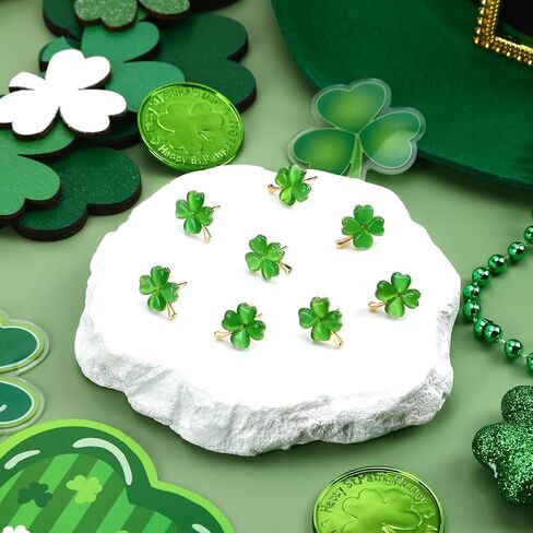 AUGSUN 4-Pair St Patrick's Day Shamrock Stud Earrings for Women, Green Clover Crystal Rhinestone Earrings, Lucky Charm Gift for Festive Celebrations in Saudi Arabia