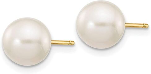 14k Yellow Gold Pearl Stud Earrings for Women - Classic White Cultured Pearls, Real Gold Posts, Fine Jewelry for Daily Wear, Formal Events, Bridal Looks, Timeless Minimalist and Elegant Style in Saudi Arabia
