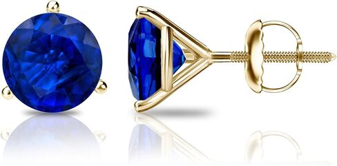 Diamond Wish 18k Gold Round Blue Sapphire Gemstone Stud Earrings (1 1/2 carat TW) 3-Prong Martini, Screw-Back in Saudi Arabia