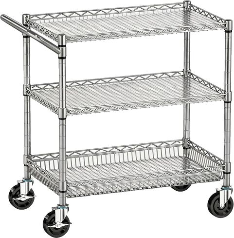 Heavy Duty Rolling Utility Metal Carts with Wheels 1050lbs Steel Wire Cart with Storage Commercial Grade Trolley with Handle Bar&Shelf Liner for Kitchen Living Room Laundry Grocery in Saudi Arabia