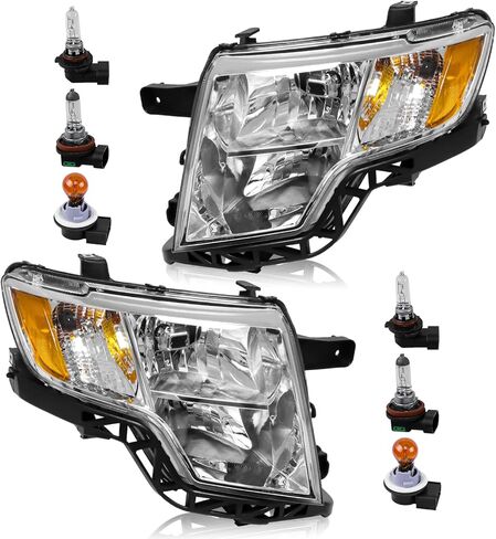 Headlight Assembly Compatible with Ford Edge 2007 2008 2009 2010 Limited SE SEL Halogen Headlamp, OE-Style Head Lamp Replacement for FO2503228 FO2502228, Chrome Housing White Reflector in Saudi Arabia