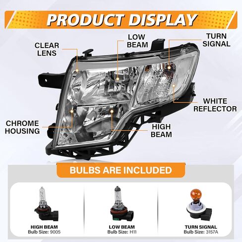Headlight Assembly Compatible with Ford Edge 2007 2008 2009 2010 Limited SE SEL Halogen Headlamp, OE-Style Head Lamp Replacement for FO2503228 FO2502228, Chrome Housing White Reflector in Saudi Arabia