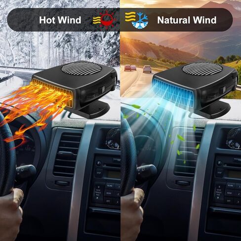سخان السيارة، 200 وات 12 فولت مزيل ضباب ومزيل الصقيع للزجاج الأمامي، 2 في 1 أوضاع تسخين وتبريد سريع، مراوح مع ولاعة سجائر، قاعدة دوارة 360 درجة in Kuwait