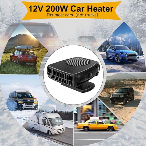 سخان السيارة، 200 وات 12 فولت مزيل ضباب ومزيل الصقيع للزجاج الأمامي، 2 في 1 أوضاع تسخين وتبريد سريع، مراوح مع ولاعة سجائر، قاعدة دوارة 360 درجة in Kuwait