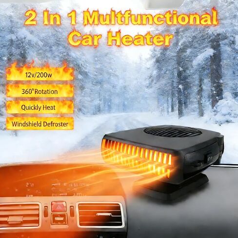 سخان السيارة، سخان سيارة محمول 12 فولت 200 وات (يتم توصيله في ولاعة السجائر)، سخان محمول للسيارة، سخان الزجاج الأمامي للسيارة قابل للدوران 360 درجة in Kuwait