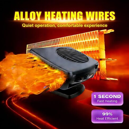 سخان السيارة، سخان سيارة محمول 12 فولت 200 وات (يتم توصيله في ولاعة السجائر)، سخان محمول للسيارة، سخان الزجاج الأمامي للسيارة قابل للدوران 360 درجة in Kuwait