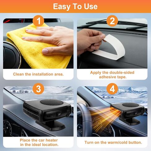 سخان السيارة، سخان سيارة محمول 12 فولت 200 وات (يتم توصيله في ولاعة السجائر)، سخان محمول للسيارة، سخان الزجاج الأمامي للسيارة قابل للدوران 360 درجة in Kuwait