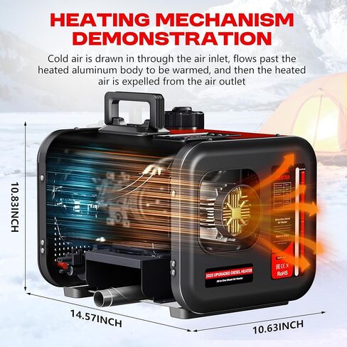سخان ديزل كبير 7 لتر، 8 كيلو وات 240 فولت/110 فولت/12 فولت/24 فولت الكل في واحد سخان هواء ديزل مع مفتاح LCD، جهاز تحكم عن بعد، مناسب للشاحنة، RV، المنزل، السيارة، المعسكر، القارب، أحمر in Kuwait