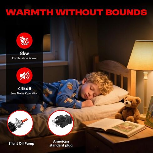 سخان ديزل كبير 7 لتر، 8 كيلو وات 240 فولت/110 فولت/12 فولت/24 فولت الكل في واحد سخان هواء ديزل مع مفتاح LCD، جهاز تحكم عن بعد، مناسب للشاحنة، RV، المنزل، السيارة، المعسكر، القارب، أحمر in Kuwait