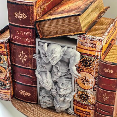 غلاف كتاب Gargoyle القوطي - تمثال وحش رخامي مطبوع ثلاثي الأبعاد، ديكور رف شيطان مخيف لجميع القديسين، هدية تزيين رف كتب مخيف لمحبي الرعب (Gothic Gargoyle) in Kuwait