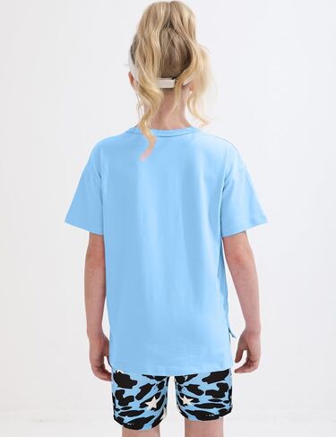 Girls' Summer Outfit,High Low Irregular Cute Graphic T-Shirt & Print Camouflage Shorts 2-Piece Set for Kids & Teens in Saudi Arabia