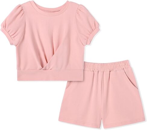 SANMIO Toddler Girl Clothes 2026 Summer 2 Piece Outfits Short Puff Sleeves T-Shirt and Shorts Clothing Set Size 4-10 Years in Kuwait