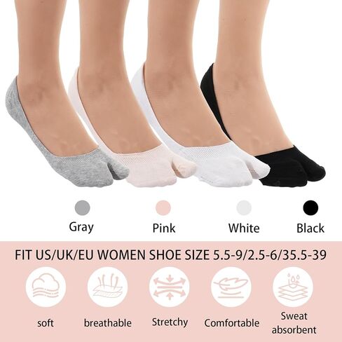 4 Pairs Flip Flop Socks, Tabi Socks No Show Sock Women, Low Cut Flip Flop Sock Split Toe for Sneaker Lofer in Saudi Arabia