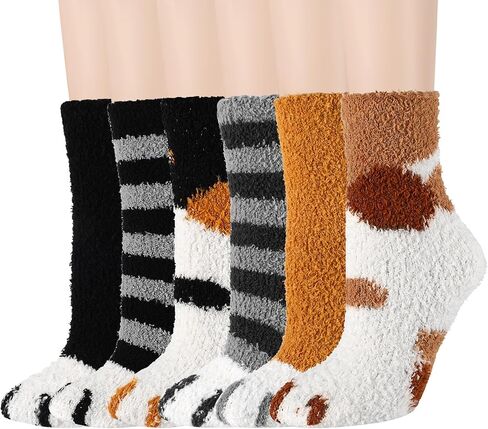 Jspupifip 6 Pairs Fuzzy Socks for Women Cute Fluffy Cozy Thick Warm Animal Cat Socks for Women Girls Winter Causal Home Sleeping Festival Party in Saudi Arabia
