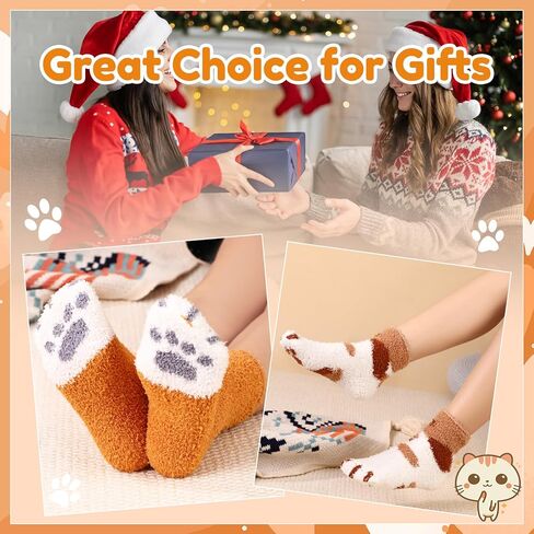 Jspupifip 6 Pairs Fuzzy Socks for Women Cute Fluffy Cozy Thick Warm Animal Cat Socks for Women Girls Winter Causal Home Sleeping Festival Party in Saudi Arabia