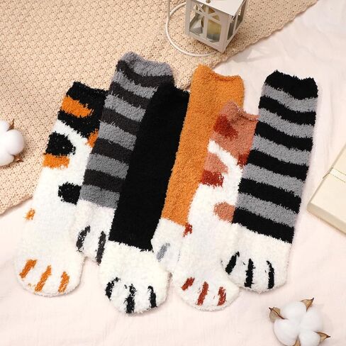 Jspupifip 6 Pairs Fuzzy Socks for Women Cute Fluffy Cozy Thick Warm Animal Cat Socks for Women Girls Winter Causal Home Sleeping Festival Party in Saudi Arabia