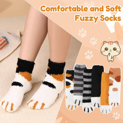Jspupifip 6 Pairs Fuzzy Socks for Women Cute Fluffy Cozy Thick Warm Animal Cat Socks for Women Girls Winter Causal Home Sleeping Festival Party in Saudi Arabia